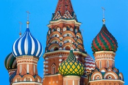 Onion Domes Of St. Basil's Cathedral In Red Square Illuminated In The Evening, UNESCO World Heritage Site, Moscow, Russia, Europe