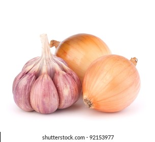 Onion And Garlic Clove Isolated On White Background