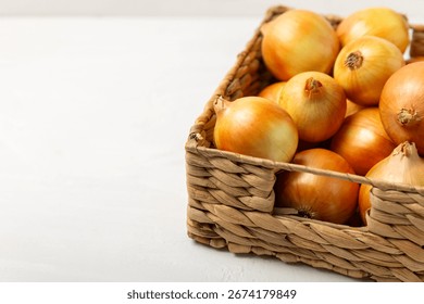 Onion on the kitchen table. onion slice. onion rings. Fresh Yellow Onion. Natural, fresh, vegetarian food. Agricultural products. Healthy eating. Vegetables. Farmer's market. Space for text.Copy space