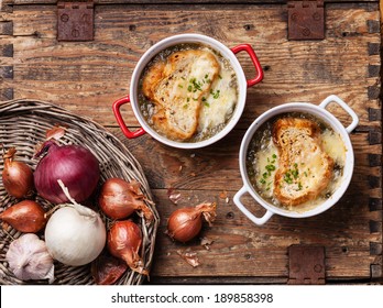 Onion Soup With Dried Bread And Cheddar Cheese