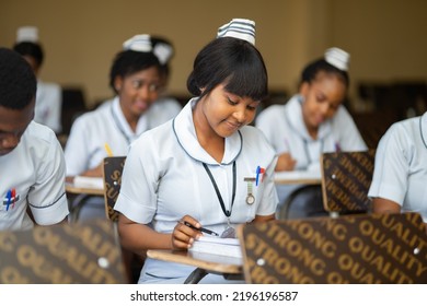 Onitsha, Anambra, Nigeria-August 31 2022: Nigerian Student Nurse In The Classroom