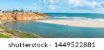 Onkaparinga river mouth panorama, on a sunny winters day. Beautiful seascape view, one of Adelaide