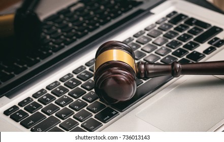 Online Auction Concept. Auction Or Judge Gavel On A Computer Keyboard
