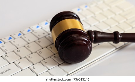 Online Auction Concept. Auction Or Judge Gavel On A Computer Keyboard
