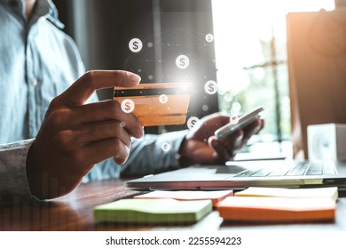 Online banking businessman using smartphone with Icon Fintech and Blockchain concept - Shutterstock ID 2255594223