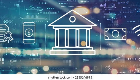 Online Banking Concept With Blurred City Abstract Lights Background