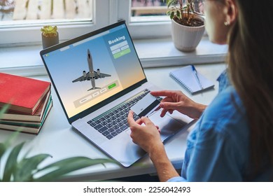 Online booking and buying plane tickets using computer and credit card