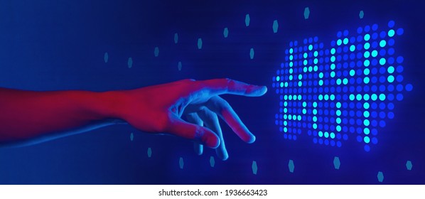 online casino and gambling concept, jackpot, hand touching shining sign jackpot in neon style, horizontal banner	
 - Shutterstock ID 1936663423