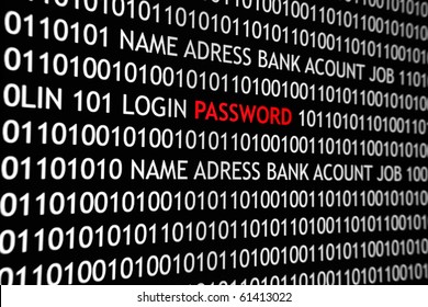 Online computer screen shot with binary code and password text, great concept for computer, technology  and online security.