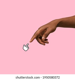Online connection. Hands aesthetic on bright background, artwork. Concept of human relation, community, togetherness, symbolism, surrealism. Light and weightless touching unrecognizable - Shutterstock ID 1950580372
