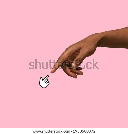 Online connection. Hands aesthetic on bright background, artwork. Concept of human relation, community, togetherness, symbolism, surrealism. Light and weightless touching unrecognizable