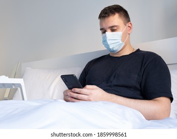 Online Consultation With Doctor. Sick Man Calling Phone For Medical Help, Suffering From Cold And Seasonal Flu Virus, Empty Space.