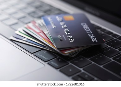 Online credit card payment for purchases from online stores and online shopping, Credit card close up shot. 