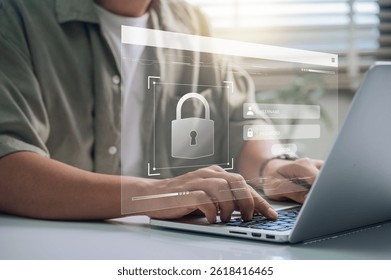 Online Data Security and User Authentication.Safe Login Interface with Password Protection, Cybersecurity Measures, and Encrypted Digital Identity to Enhance Privacy and Prevent Cyberattacks.