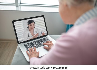 Online Doctor. Senior Woman Having An Appointment With Online Doctor