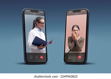 Online doctor taking care of a patient with toothache on video call, telemedicine concept - Powered by Shutterstock