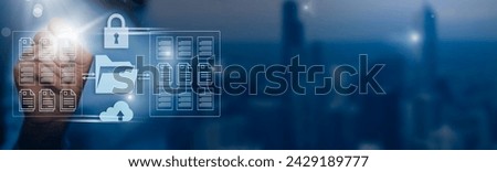  Online documentation database.  AI Document management system DMS concept. FTP (File Transfer Protocol), Secure FTP. Internet cloud technology, exchange information and data storage concept.        