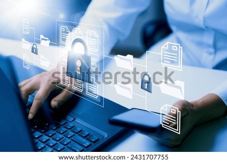  Online documentation database. AI document management system DMS concept. FTP (File Transfer Protocol), Secure FTP. Internet cloud technology, exchange information and data storage concept. 