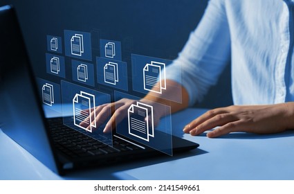 Online documentation database and document management system concept. Process automation to efficiently manage files. - Shutterstock ID 2141549661