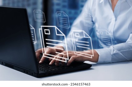  Online documentation database;  document management system concept background on virtual screen.                