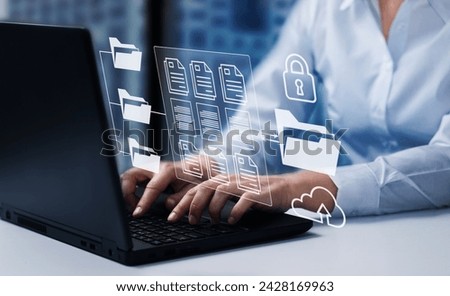  Online documentation database;  document management system DMS concept.  FTP (File Transfer Protocol), Secure FTP. Internet cloud technology, exchange information and data storage concept.           