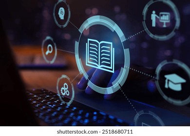 online education concept, e-learning, learn on internet by distance