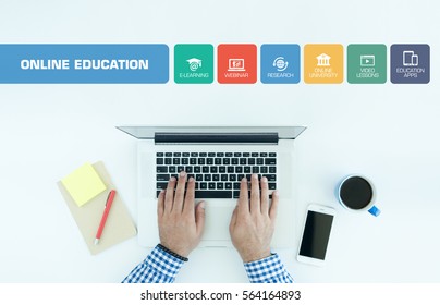 Online Education Concept With Icon Set