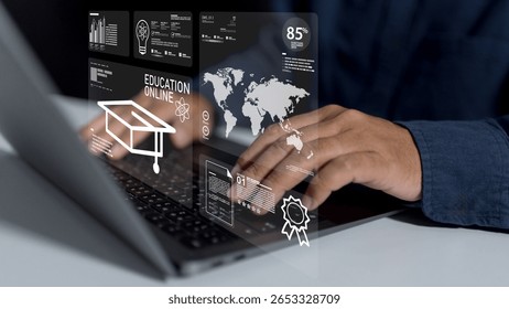 Online e-learning platform leverages artificial intelligence, digital technology, virtual library, electronic book, and global network for business education and interactive course connection