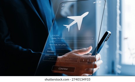 Online flight booking application interface, airline ticket reservation, mobile flight search, Business travel management, Travel technology platform, mobile travel app, Vacation planning