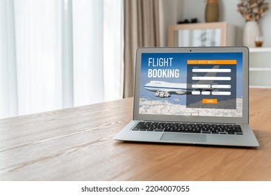 Online Flight Booking Website Provide Modish Reservation System . Travel Technology Concept .