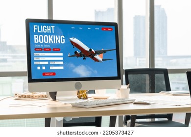 Online Flight Booking Website Provide Modish Reservation System . Travel Technology Concept .