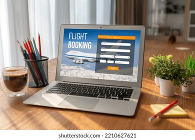 Online Flight Booking Website Provide Modish Reservation System . Travel Technology Concept .