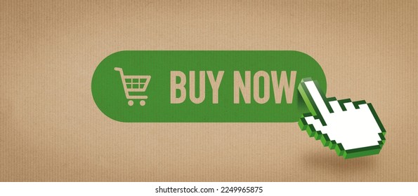Online grocery and delivery service: pointer clicking on a buy now button and recycled paper background - Shutterstock ID 2249965875