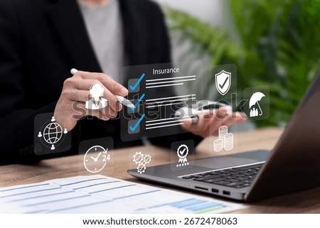 Online Insurance Terms Checking, Efficient Service Concept, Businesswoman Reviewing Policy Conditions, Digital Claim Process, Customer Support for Fast and Reliable Insurance Solutions, Car Insurance