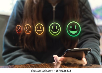 Online Internet Shopping Customer Review Retail Experience Using Feedback Happy And Sad Icons During Digital Satisfaction Survey - Email Questionnaire Sent To Client For Business Service Evaluation