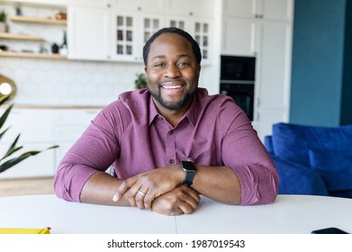 Online interview concept. Video chat with African-American job seeker, applicant introducing himself online. Headshot of black positive guy looks at the camera and talking - Powered by Shutterstock