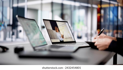 Online Lecture Or Virtual Coaching Tutorial On Laptop