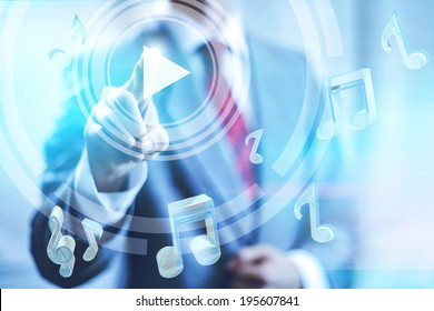 Online music play concept pointing finger