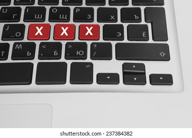 Online porn concept. xxx buttons on the computer keyboard