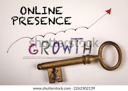 ONLINE PRESENCE. Growth concept. Golden key on a white background.