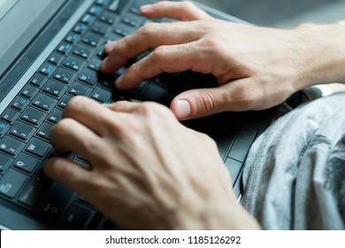 Online IT Profession And QA Engineer. Programming Coding Or Application Testing. Man Hands Typing On Laptop.