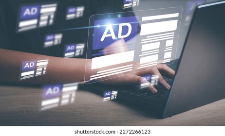 Online programmatic advertising in feed on computer screen. Optimize advertisement target optimize click through rate and conversion. Ads dashboard digital marketing strategy analysis for branding . - Shutterstock ID 2272266123