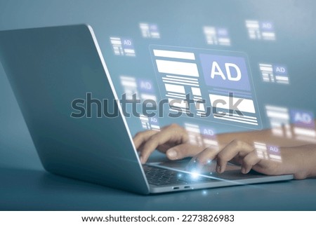 Online programmatic advertising in feed on computer screen. Optimize advertisement target optimize click through rate and conversion. Ads dashboard digital marketing strategy analysis for branding .