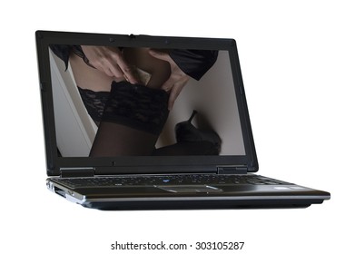 Online Prostitution Scene On The Screen Of A Isolated Notebook