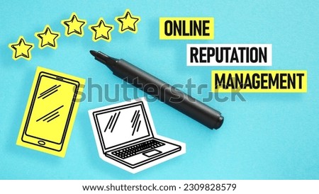 Online Reputation Management ORM is shown using a text and pictures of smartphone and laptop