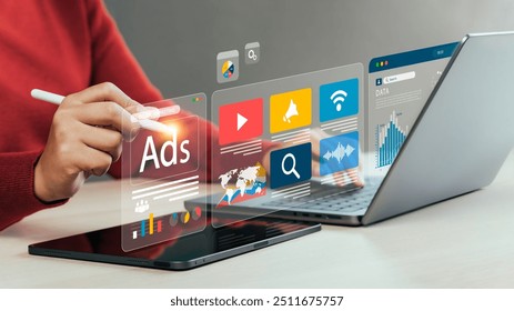 online sales concept of digital marketing, ad, product ads, promotion of products or services through digital tools. online advertising concept Internet advertising digital marketing social media