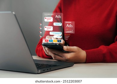 Online sales concept of digital marketing, ad, product ads, promotion of products or services through digital tools. Online advertising concept Internet advertising digital marketing Social media - Powered by Shutterstock