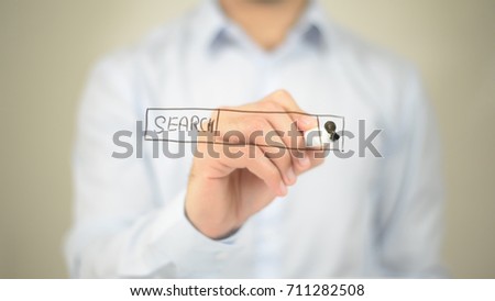 Online Search Bar,  Man writing on transparent screen