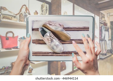 Online shop, online store women's shoes, order through the Internet a - Shutterstock ID 446944114