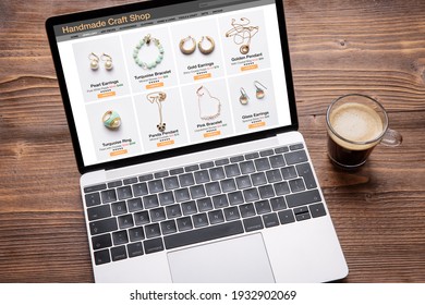 Online shop website for handmade jewelry viewed on laptop computer - Powered by Shutterstock